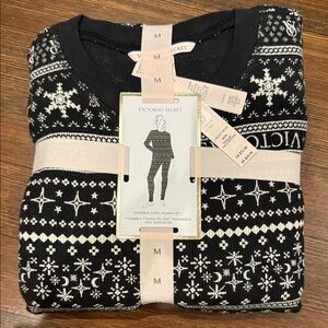 Victoria's Secret Black & White Fair Isle Thermal Long Pajama Set
